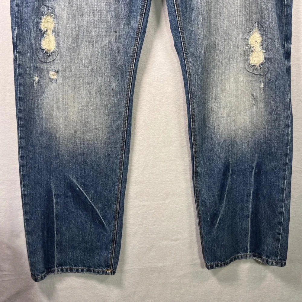 Distressed AKDMKS Medium Wash‎ Straight Leg Jeans Ripped Blue Mens Size 40x33